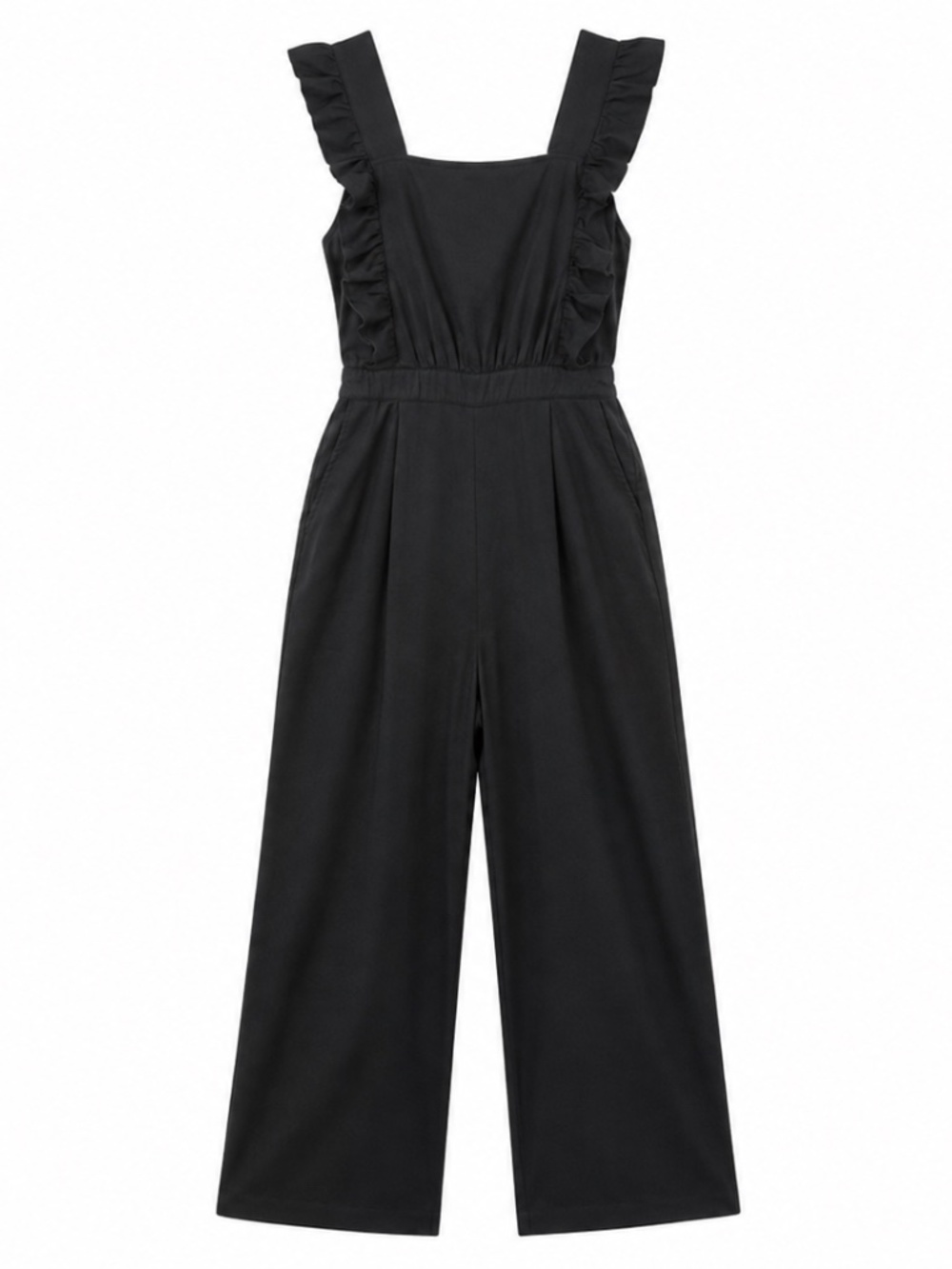 Who What Wear Linen Blend Ruffle Wide Leg Jumpsuit Modern Classic Black